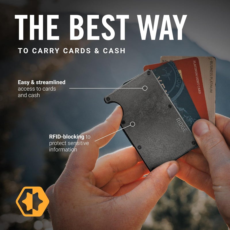 The Ridge Ridge Wallet for Men - Slim Minimalist Compact Wallet and Card Holder, RFID Protected Front Pocket Wallets for Men with Integrated Cash Strap (Stonewashed Titanium) - Image 3